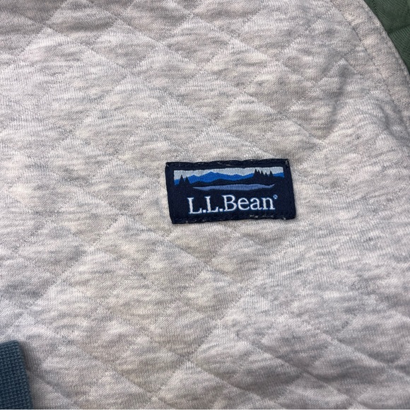 LL Bean Quilted Crew Neck Sweatshirt Mens large Raglan Sweater Gray Blue - Picture 3 of 6